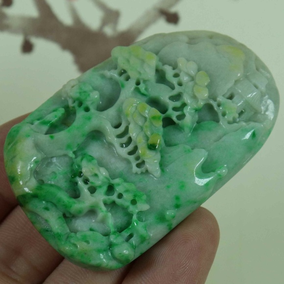 Cert'd Green 100% Natural A Jade jadeite Pendant Carved landscape - Picture 6 of 11